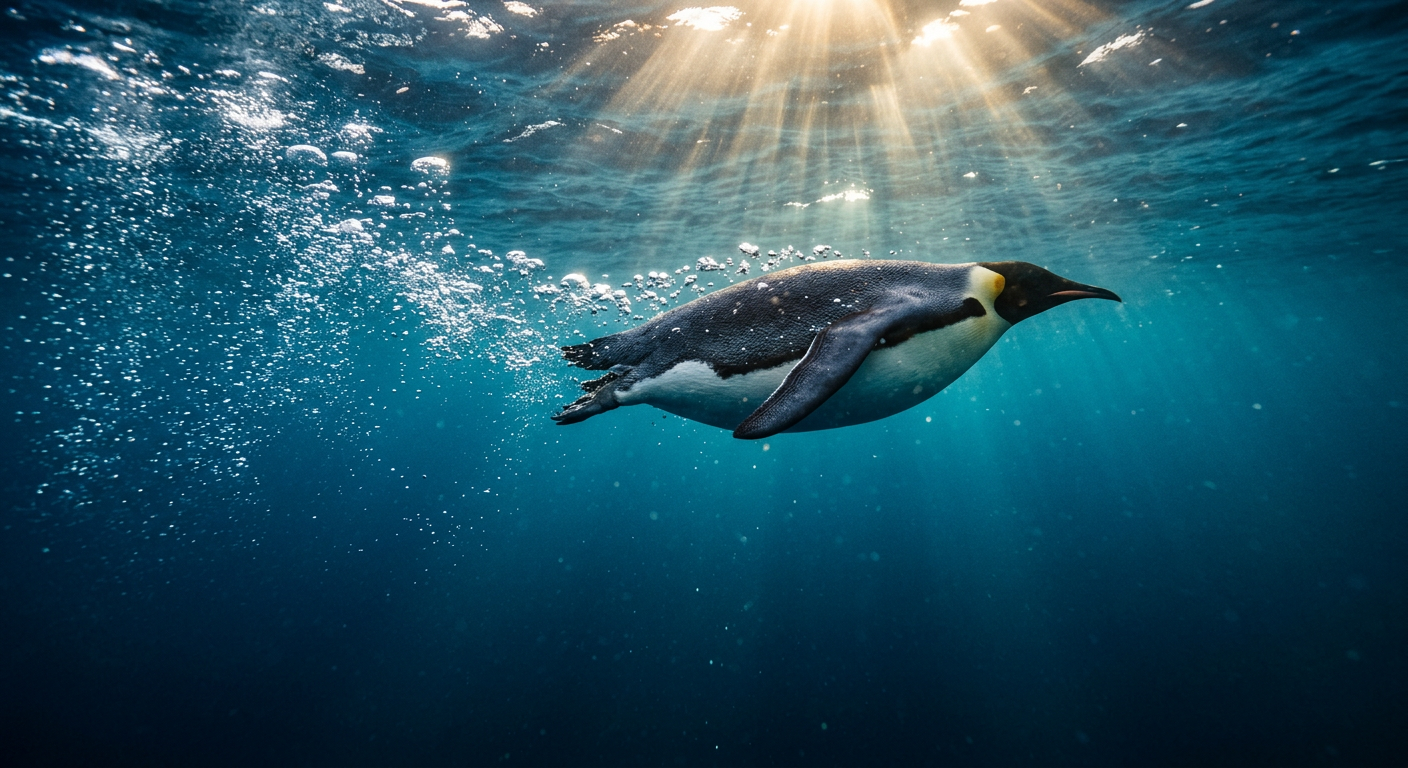 Penguin swimming underwater